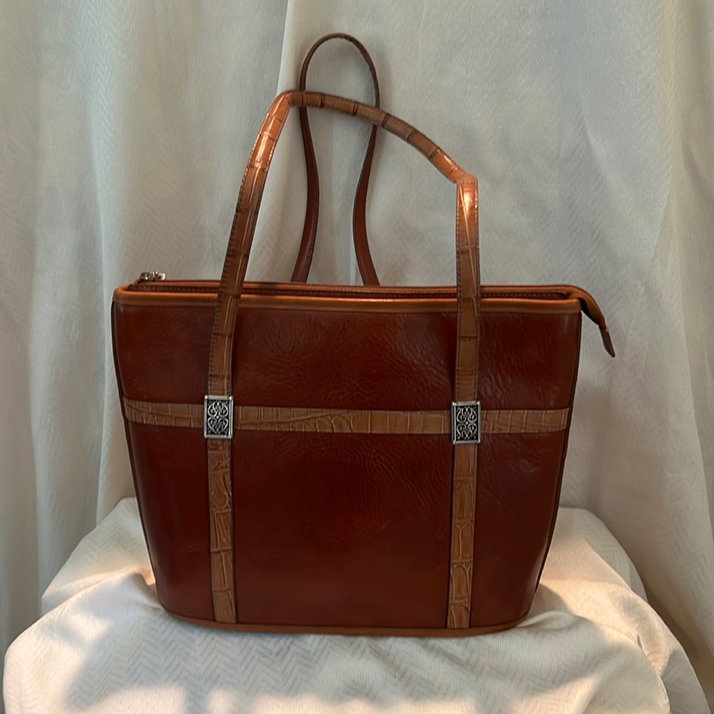 Brighton Vintage Rust/Brown Structured Leather Tote/Shoulder Handbag.